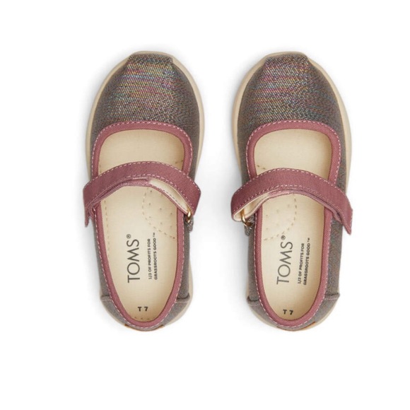 NWT TOMS Tiny Mary Jane raspberry multi twill glimmer size 6 - Picture 2 of 7